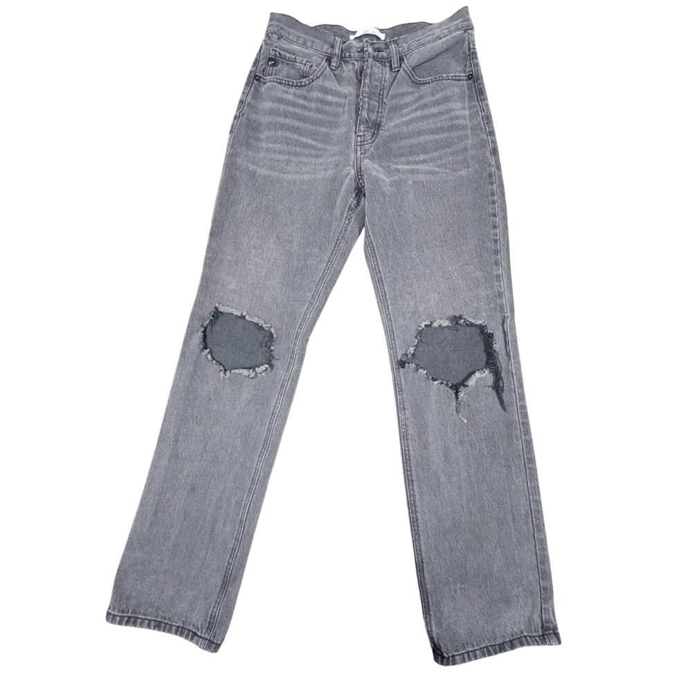 Kancan Grey Distressed High Rise Straight Leg‎ Jeans Button Fly KC7374BK Sz 3/25